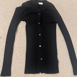 Babaton Black Ribbed Long Sleeve Blouse